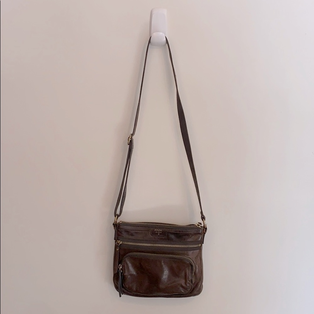 Brown Leather Fossil Crossbody Messenger Purse